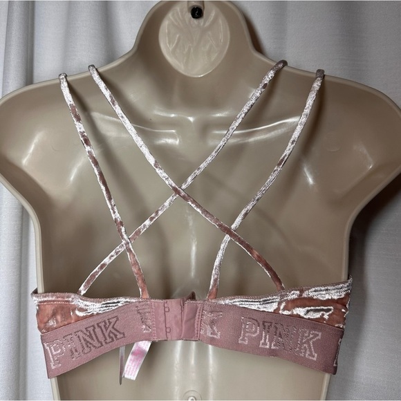 Victorias Secret PINK Rose Unlined Bra M Velour Strappy Bralette Velvet Coquette - Picture 9 of 9